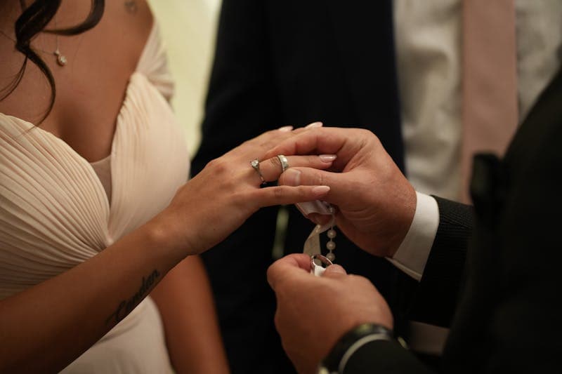 Wedding rings at a marriage ceremony in Poland