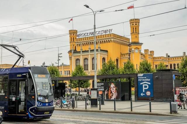 Wrocław train station in different seasons